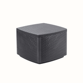 Mesa com arrumação IPAE PROGARDEN em plástico, de cor cinzenta, com acabamento trançado. Sobre fundo branco.