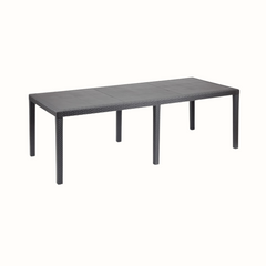 Mesa IPAE PROGARDEN em plástico, de cor cinzenta, com ranhuras e acabamento trançado e 6 pés de suporte. Sobre fundo branco.