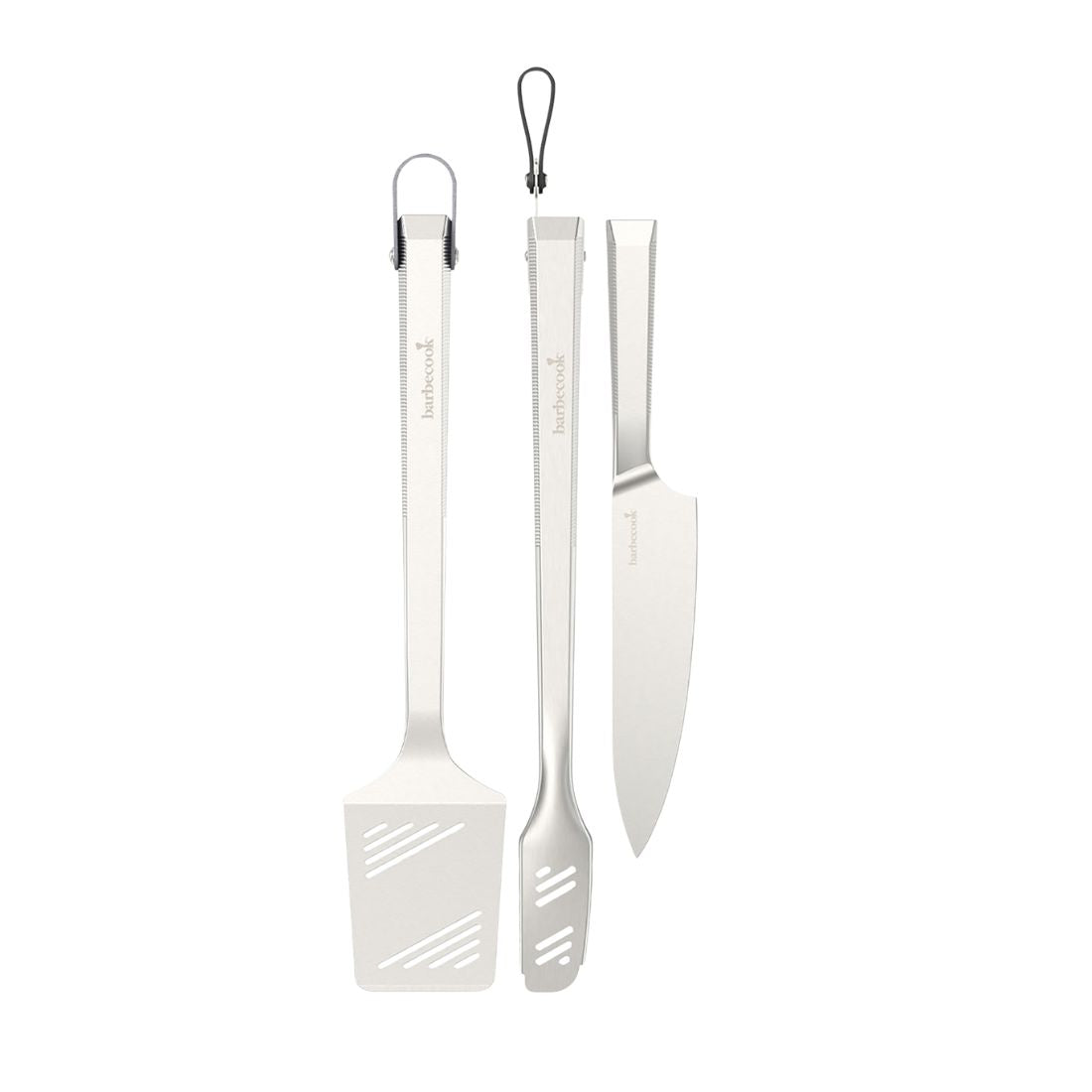 Conjunto Premium de Espátula, Faca e Pinça em Aço Inoxidável (45,7 cm) – BARBECOOK