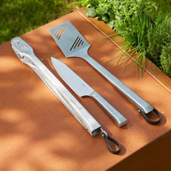 Conjunto Premium de Espátula, Faca e Pinça em Aço Inoxidável (45,7 cm) – BARBECOOK