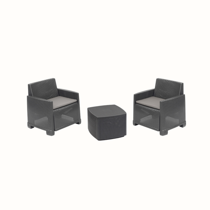 Conjunto de Jardim Idro Antracite IPAE PROGARDEN (2 Cadeirões + 1 Mesa de Apoio) 